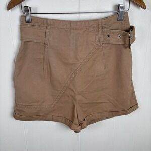 Urban Outfitters US Sz 4 Carmel Tan High Rise Waisted Belted Buckle Twill Shorts